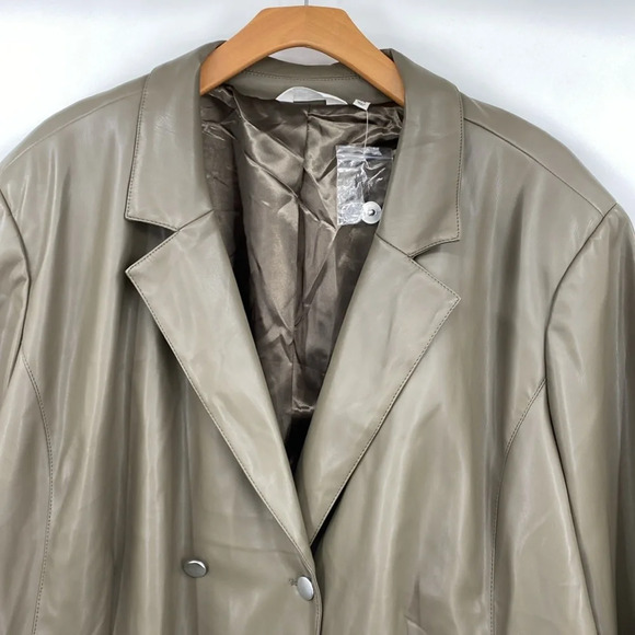 Candace Cameron Bure Blazer Womens‎ 5X Olive Green Faux Leather Double Breasted - Picture 5 of 13